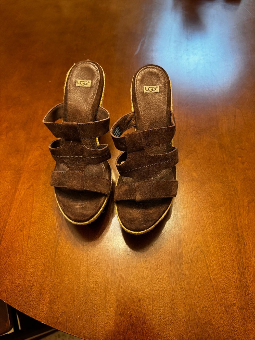 UGG Dark Brown Suede Strappy Slide Mules